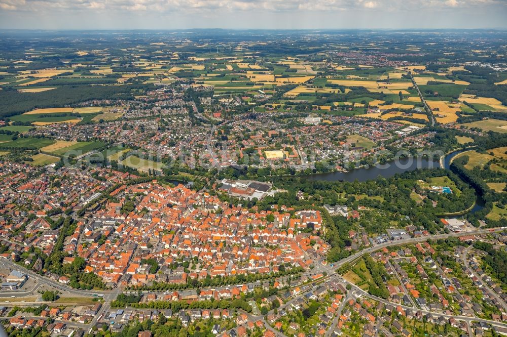 Warendorf from above - Old Town area and city center in Warendorf in the state North Rhine-Westphalia, Germany