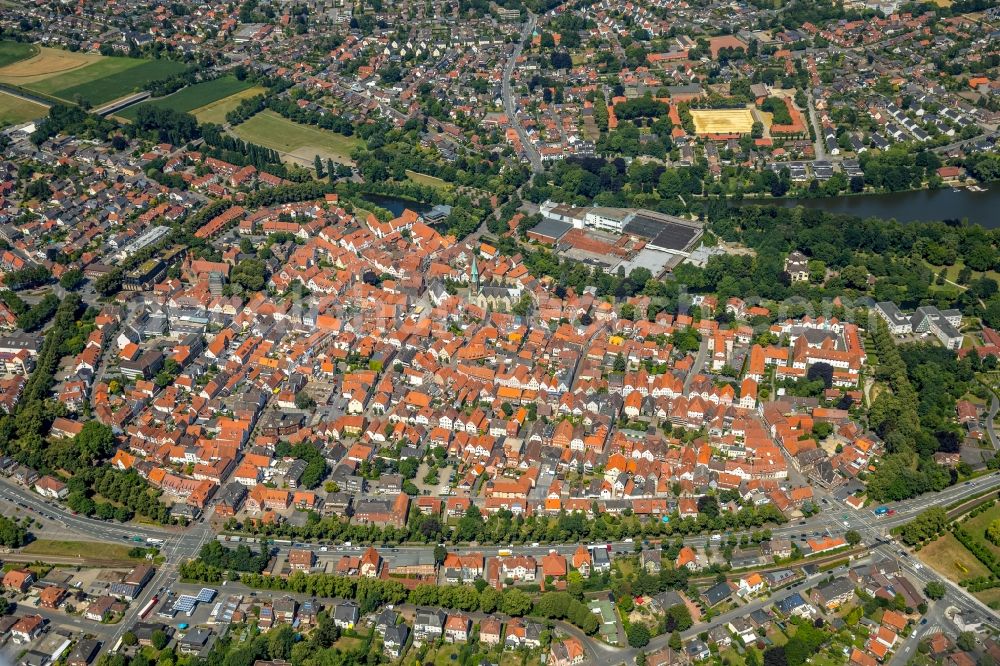 Warendorf from the bird's eye view: Old Town area and city center in Warendorf in the state North Rhine-Westphalia, Germany