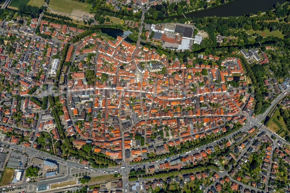 Aerial photograph Warendorf - Old Town area and city center in Warendorf in the state North Rhine-Westphalia, Germany