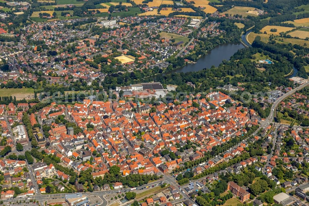 Warendorf from above - Old Town area and city center in Warendorf in the state North Rhine-Westphalia, Germany