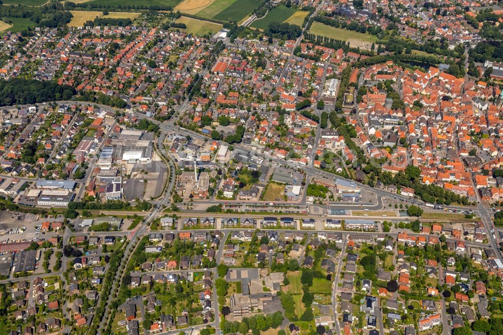 Warendorf from the bird's eye view: Old Town area and city center in Warendorf in the state North Rhine-Westphalia, Germany