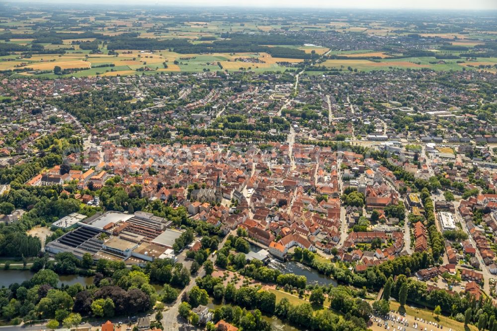 Warendorf from above - Old Town area and city center in Warendorf in the state North Rhine-Westphalia, Germany