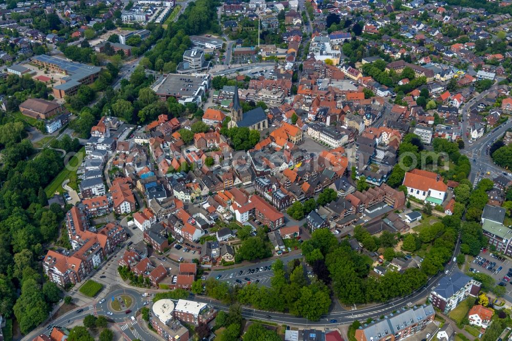 Werne from above - Old Town area and city center in Werne in the state North Rhine-Westphalia, Germany