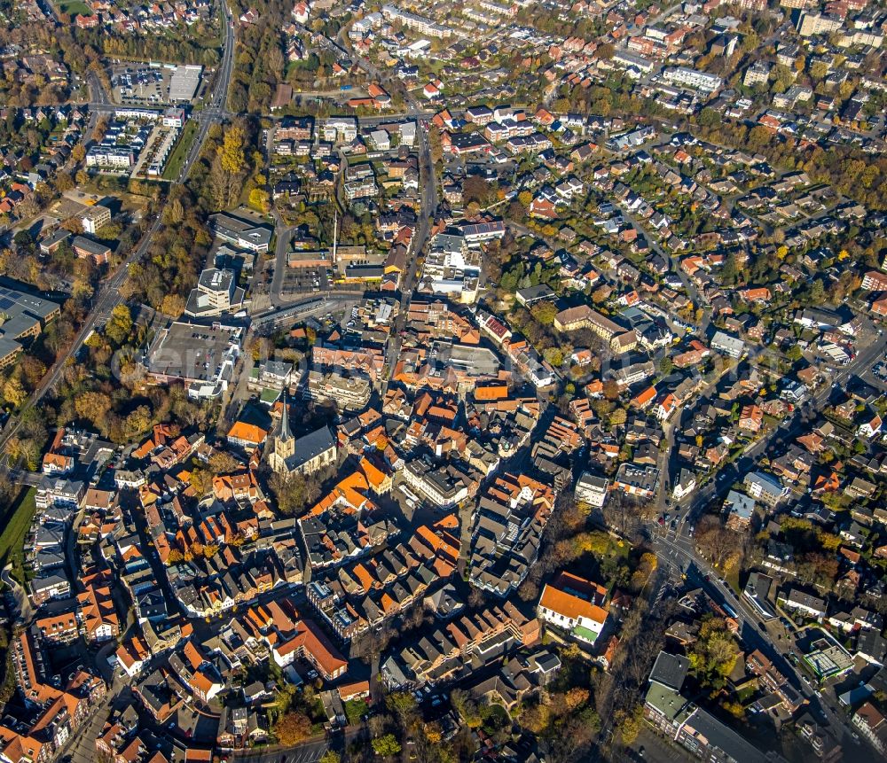 Werne from above - Old Town area and city center in Werne in the state North Rhine-Westphalia, Germany