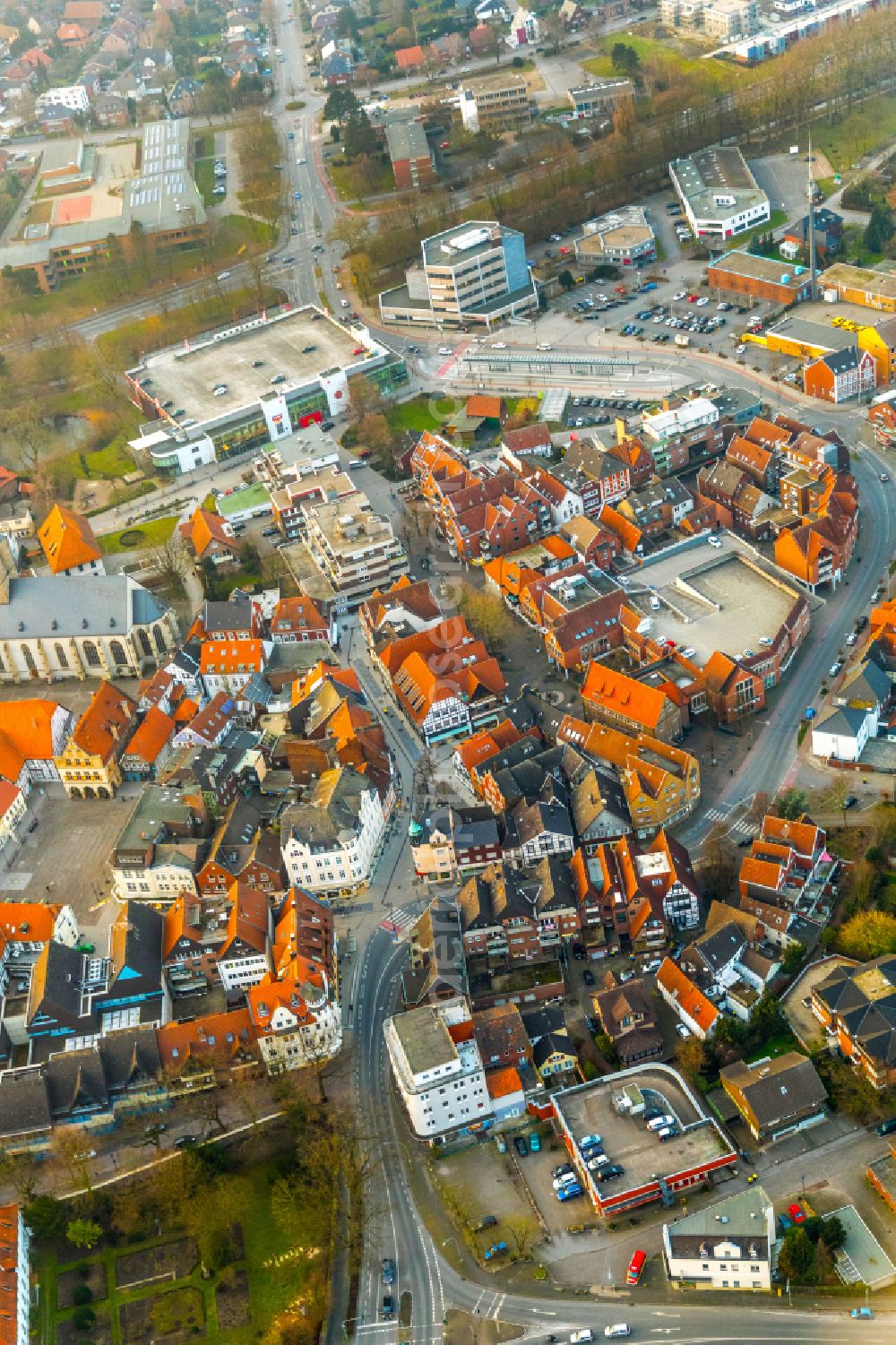 Werne from above - Old Town area and city center in Werne at Ruhrgebiet in the state North Rhine-Westphalia, Germany