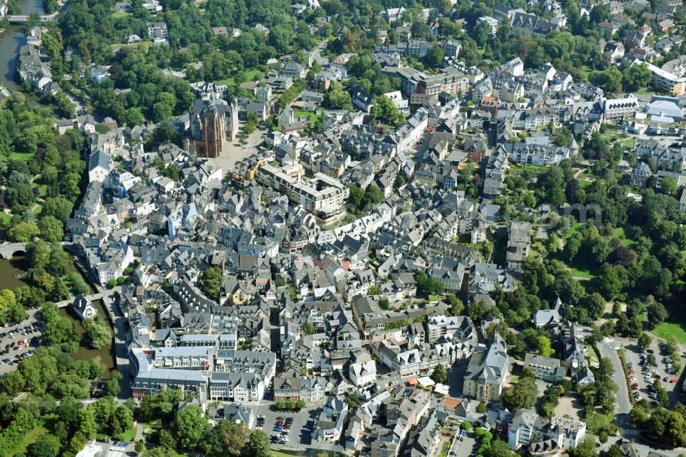 Aerial image Wetzlar - Old Town area and city center in Wetzlar in the state Hesse, Germany