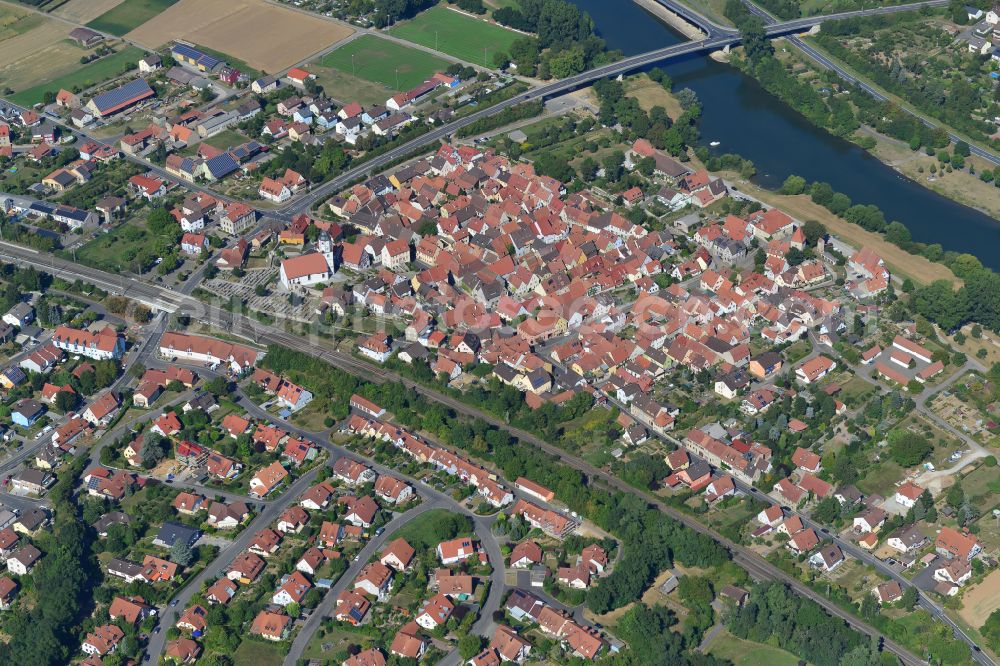 Winterhausen from the bird's eye view: Old Town area and city center in Winterhausen in the state Bavaria, Germany