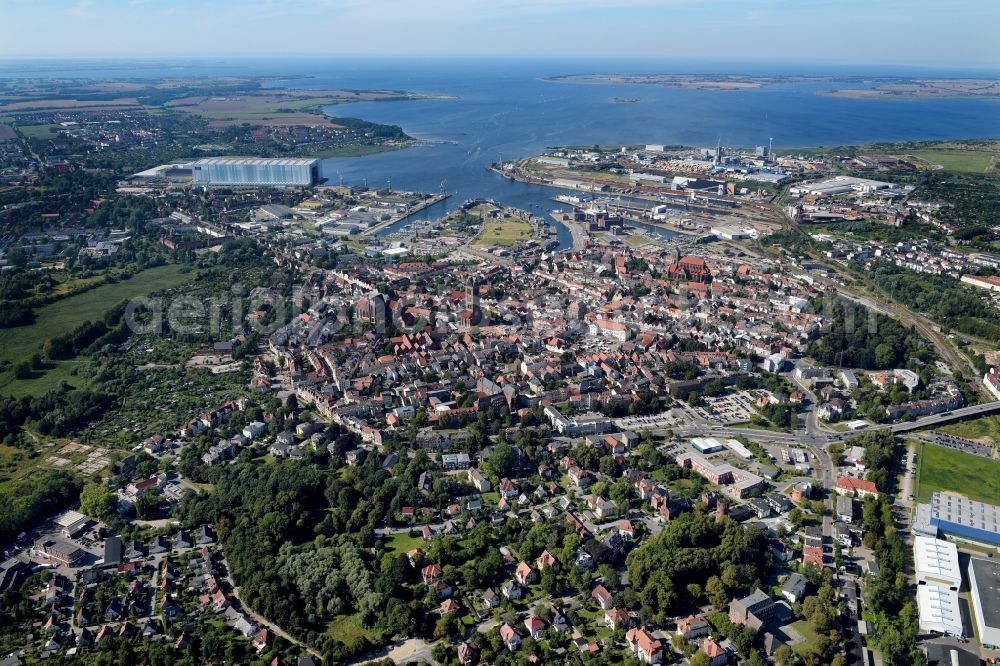 Wismar from above - Old Town area and city center in Wismar in the state Mecklenburg - Western Pomerania