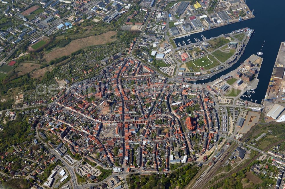 Wismar from above - Old Town area and city center in Wismar in the state Mecklenburg - Western Pomerania