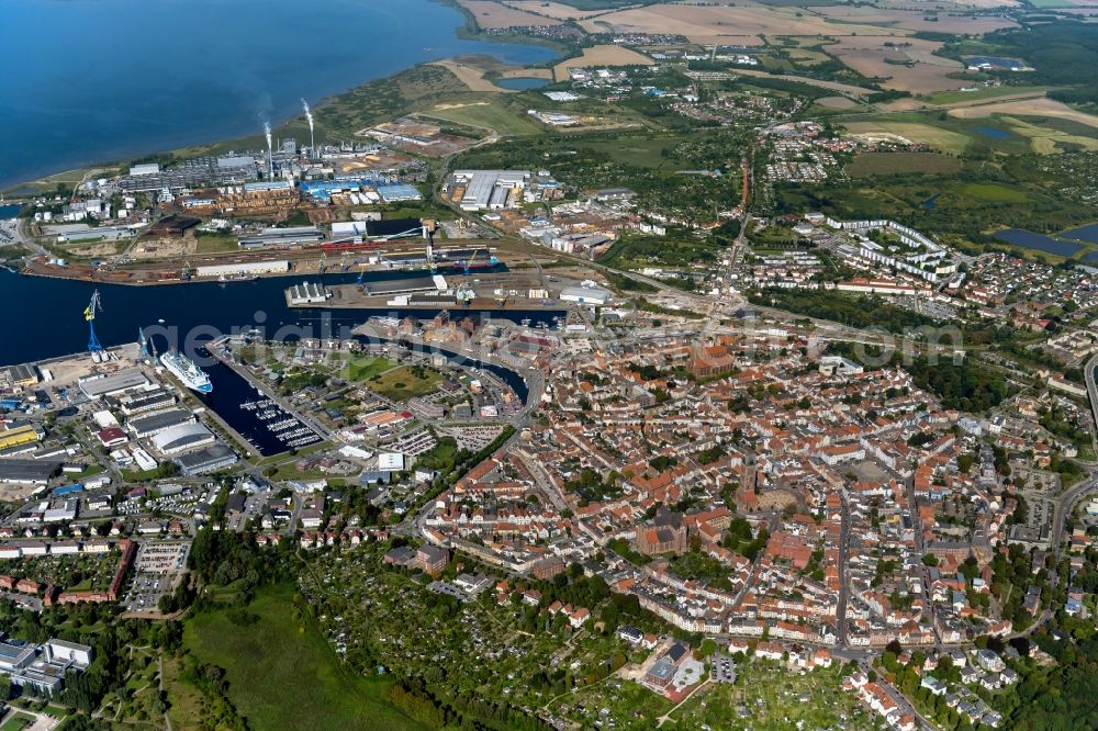 Wismar from above - Old Town area and city center in Wismar in the state Mecklenburg - Western Pomerania