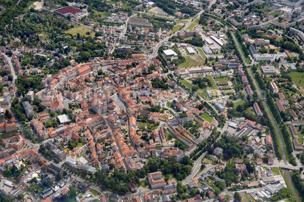 Zittau from the bird's eye view: Old Town area and city center on place Johannisplatz in Zittau in the state Saxony, Germany