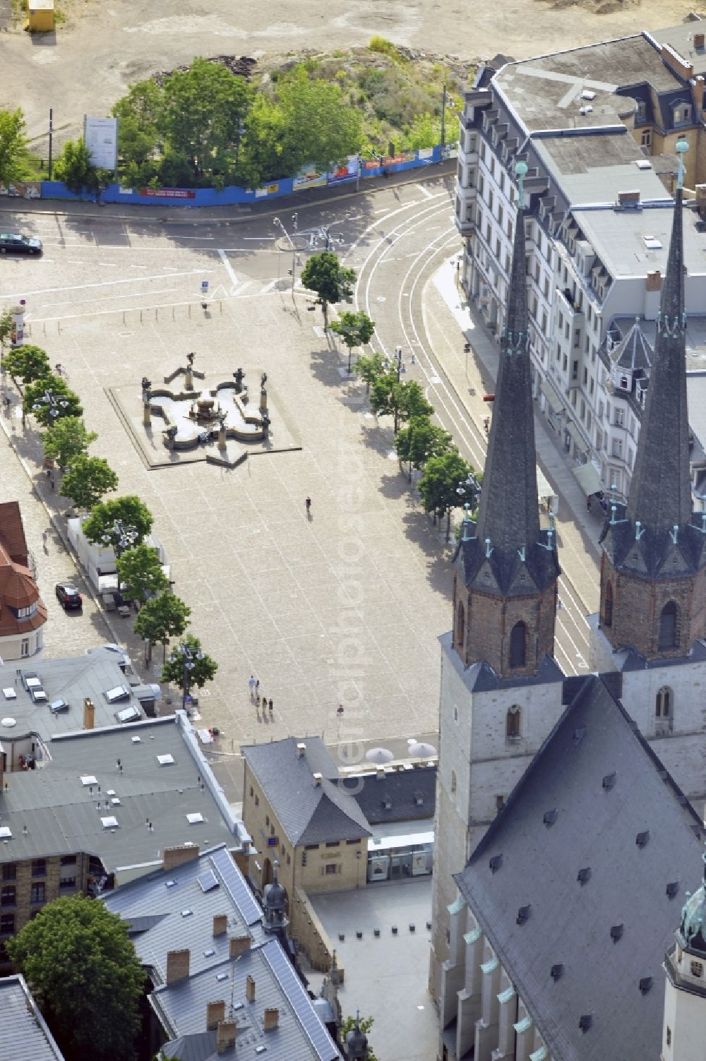 Halle from the bird's eye view: The old town area of St. Mary's Church from the Red Tower at Market Square in the center of Halle (Saale)