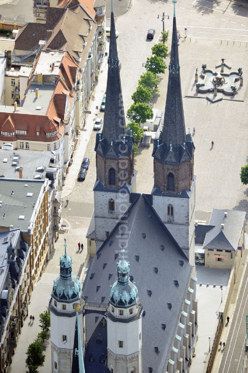 Halle from the bird's eye view: The old town area of St. Mary's Church from the Red Tower at Market Square in the center of Halle (Saale)