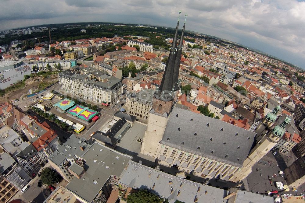 Aerial photograph Halle Saale - The old town area of St. Mary's Church from the Red Tower at Market Square in the center of Halle (Saale)