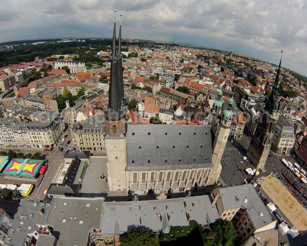 Halle Saale from above - The old town area of St. Mary's Church from the Red Tower at Market Square in the center of Halle (Saale)