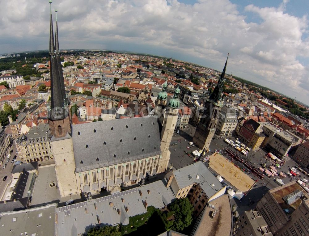 Halle Saale from the bird's eye view: The old town area of St. Mary's Church from the Red Tower at Market Square in the center of Halle (Saale)