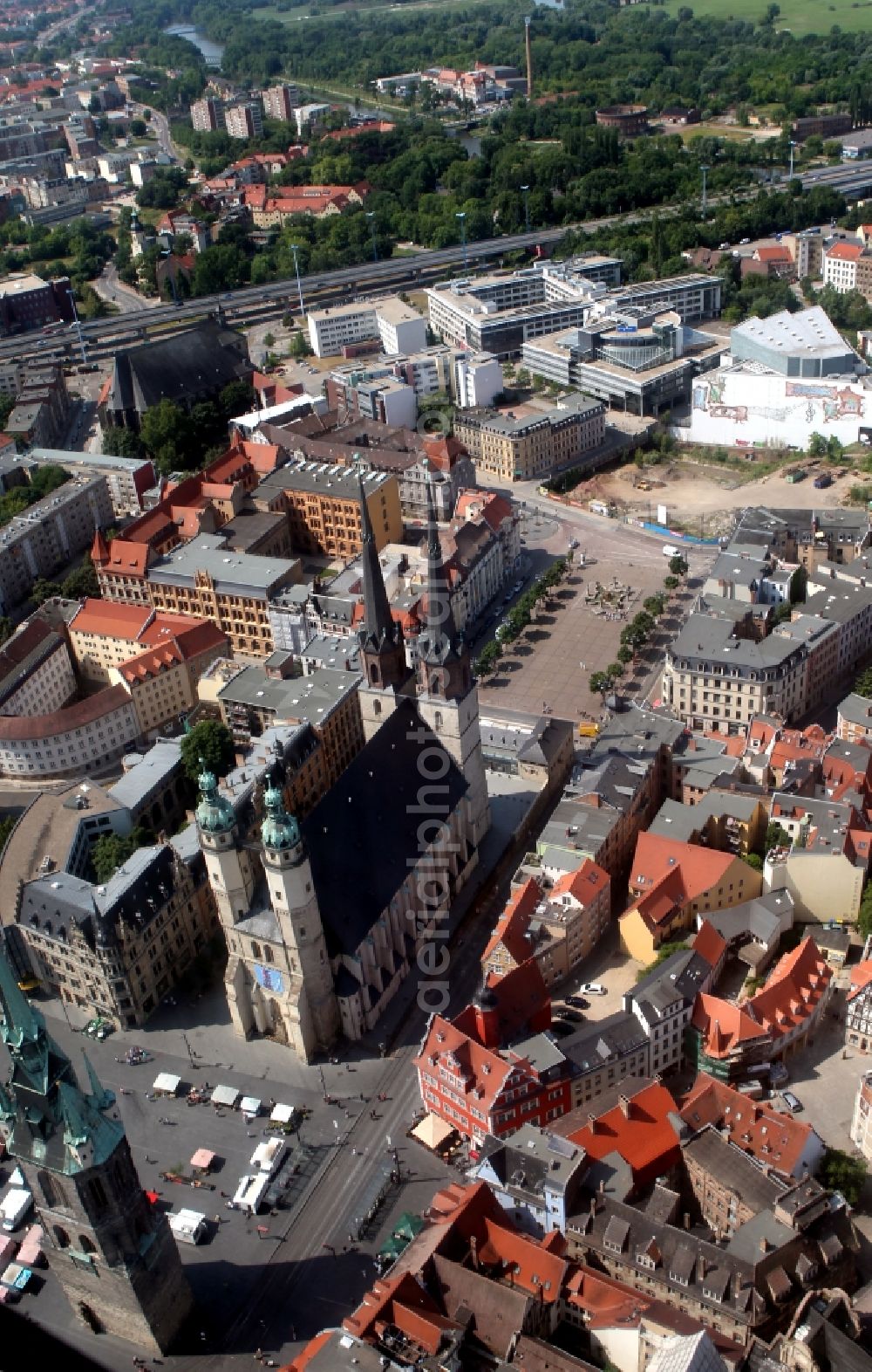 Aerial photograph Halle / Saale - The old town area of St. Mary's Church from the Red Tower at Market Square in the center of Halle (Saale)