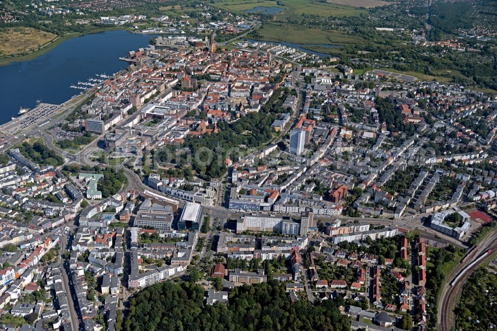 Rostock from above - Old Town area and city center in Rostock in the state Mecklenburg - Western Pomerania, Germany