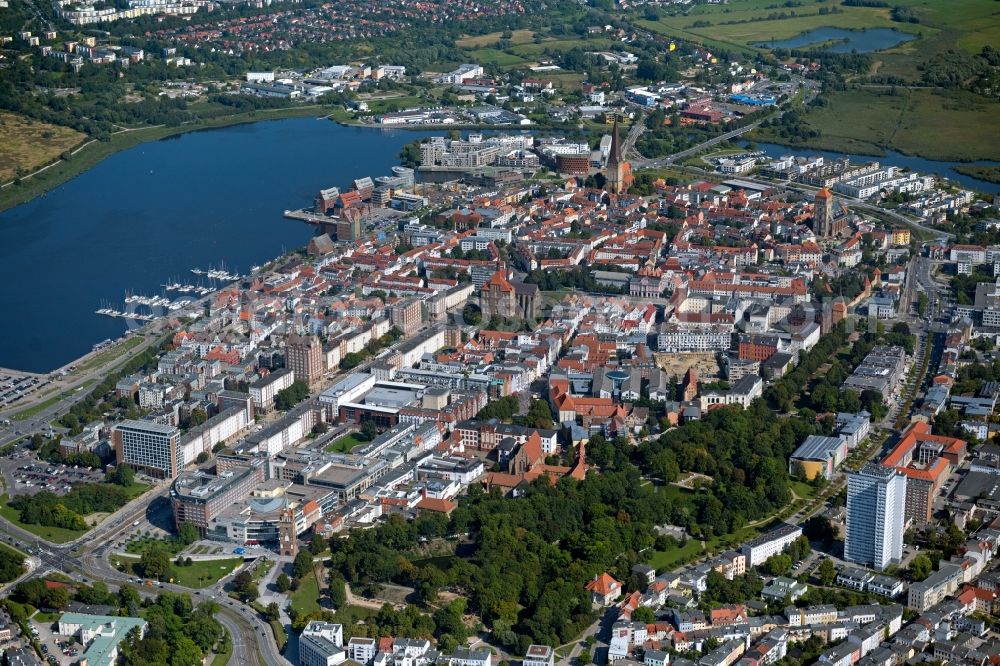 Rostock from the bird's eye view: Old Town area and city center in Rostock in the state Mecklenburg - Western Pomerania, Germany