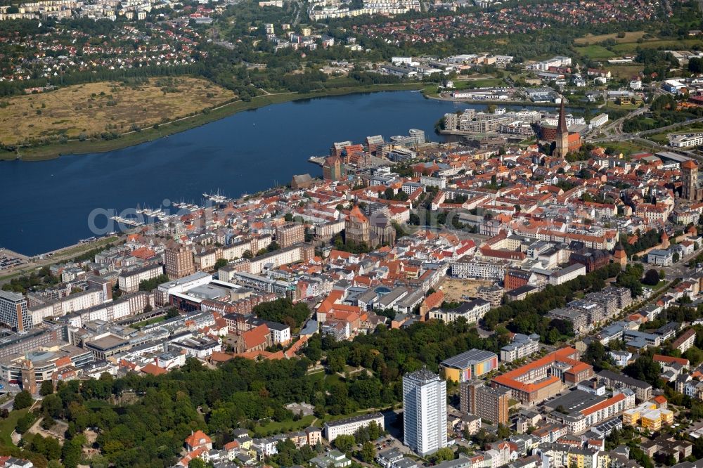 Aerial image Rostock - Old Town area and city center in Rostock in the state Mecklenburg - Western Pomerania, Germany