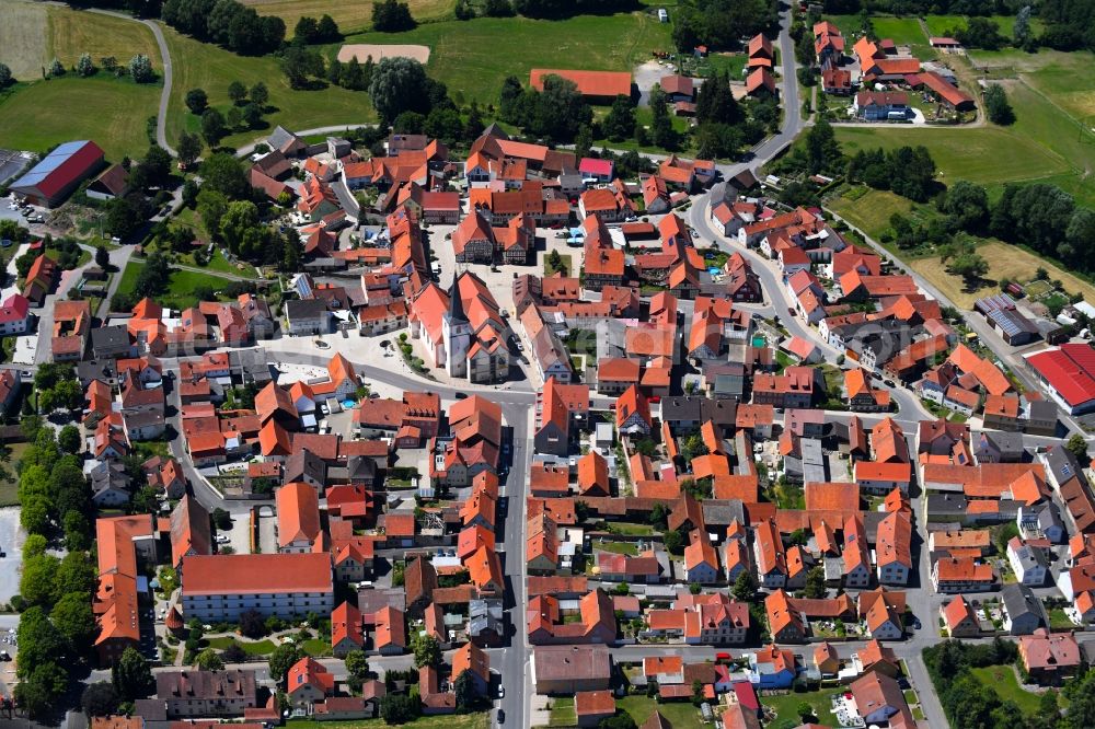 Stadtlauringen from the bird's eye view: Old Town in Stadtlauringen in the state Bavaria, Germany