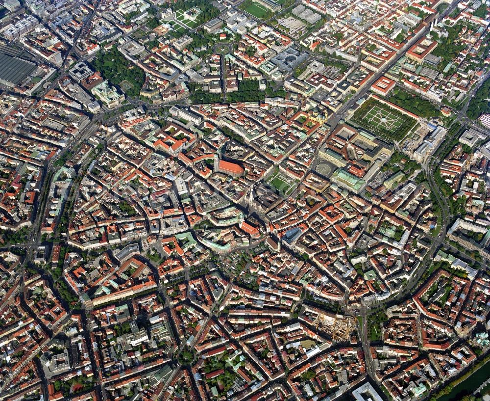 Aerial image München - Old Town area and city center in Munich in the state Bavaria, Germany