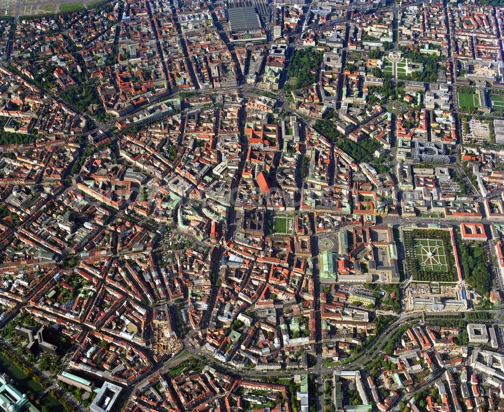 Aerial image München - Old Town area and city center in Munich in the state Bavaria, Germany