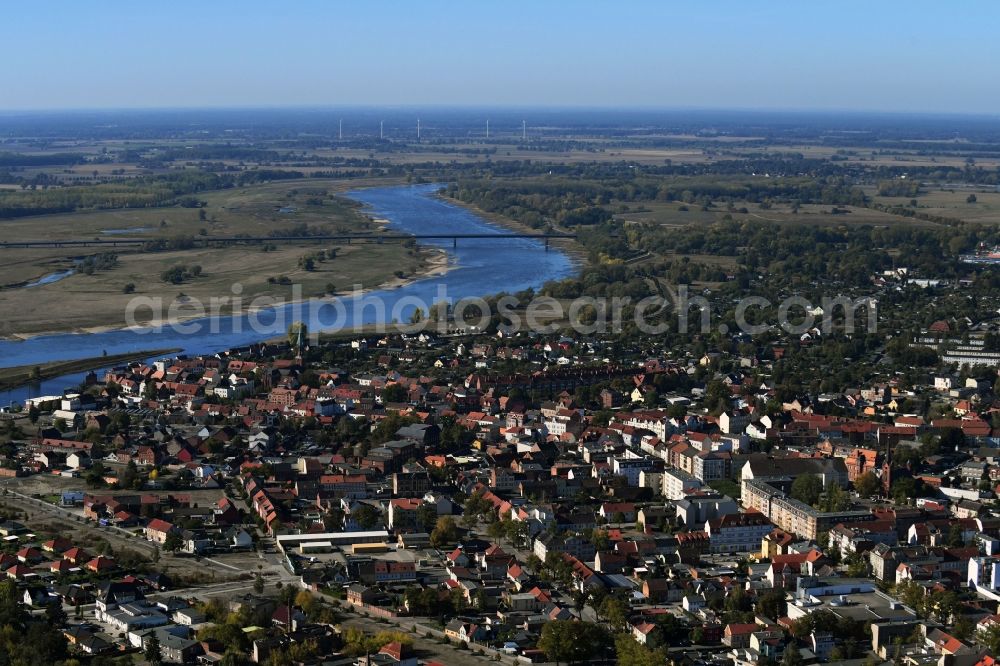 Aerial photograph Wittenberge - Old Town area on the banks of the Elbe in Wittenberge in the state Brandenburg, Germany