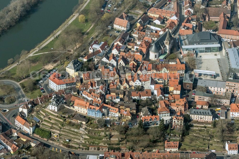 Aschaffenburg from above - Old Town area with the houses on the vineyard terraces along the Loehrstrasse in Aschaffenburg in Bavaria