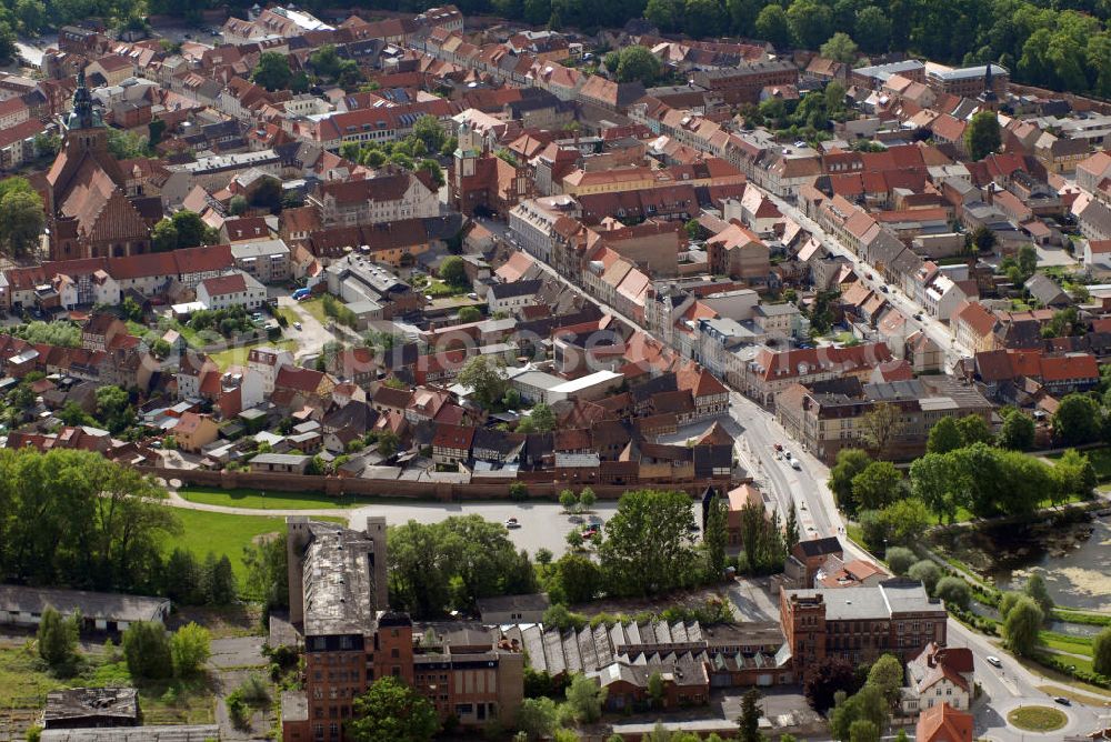 Aerial image Wittstock - Blick auf den Altstadtkern und das Stadtzentrum von Wittstock/Dosse in Brandenburg