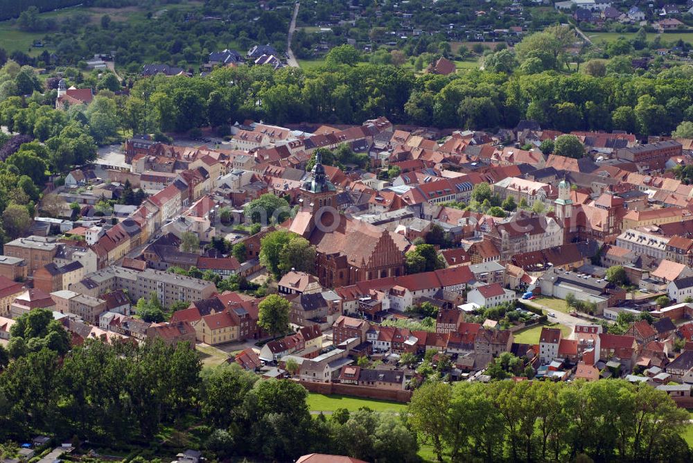 Wittstock from above - Blick auf den Altstadtkern und das Stadtzentrum von Wittstock/Dosse in Brandenburg