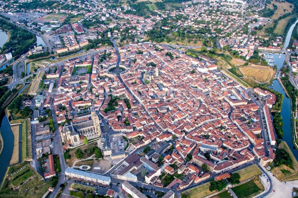 Aerial image Toul - City center in the downtown area on the banks of river course Mosel in Toul in Grand Est, France