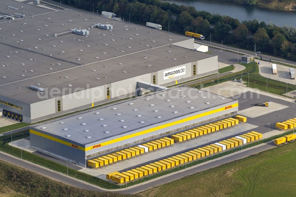 Kamp-Lintfort from the bird's eye view: Amazon and DHL headquarters in Rheinberg Kamp-Lintfort the Lower Rhine in North Rhine-Westphalia