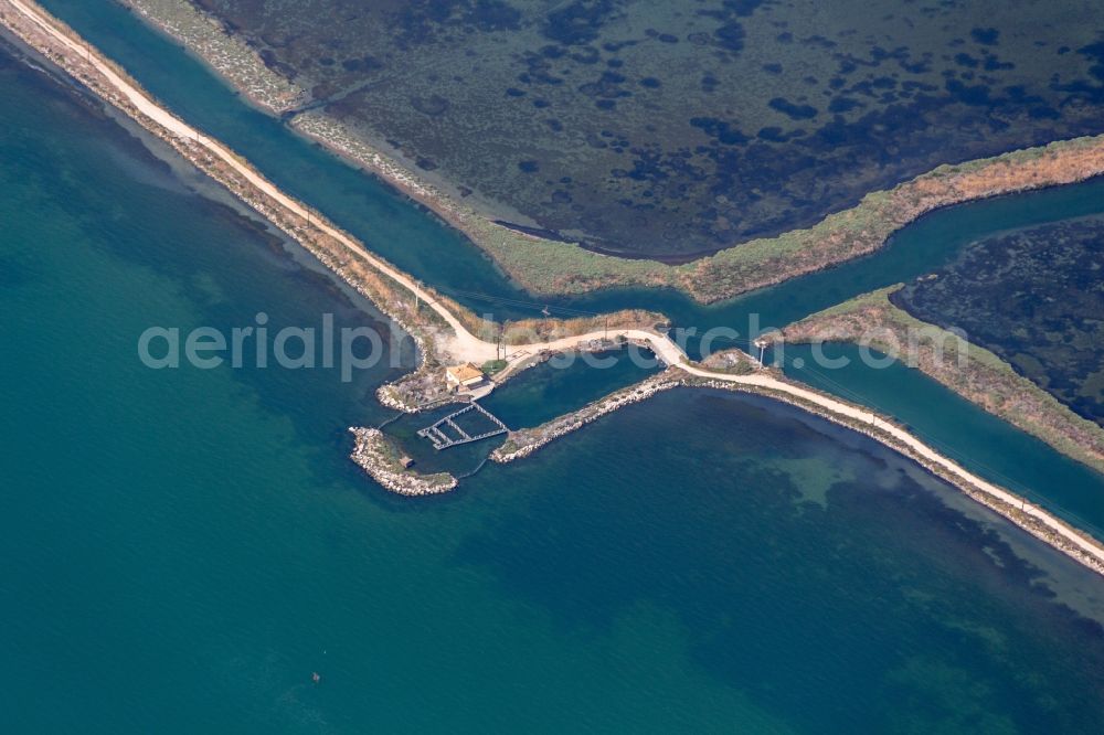 Koronisia from the bird's eye view: Ambracian Gulf of the Ionian Sea in Koronisia in Greece. The National Park of the amvrakikos wetlands is located on the northern edge of the Gulf