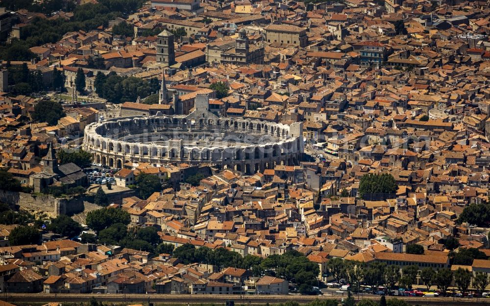 Arles from above - Amphi theater in the city center of Arles on the Cote d'Azur in France