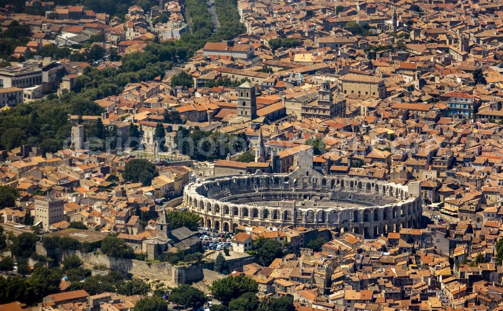 Arles from the bird's eye view: Amphi theater in the city center of Arles on the Cote d'Azur in France