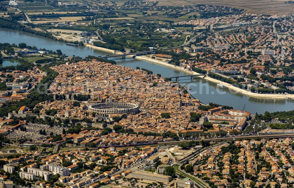 Arles from above - Amphi theater in the city center of Arles on the Cote d'Azur in France