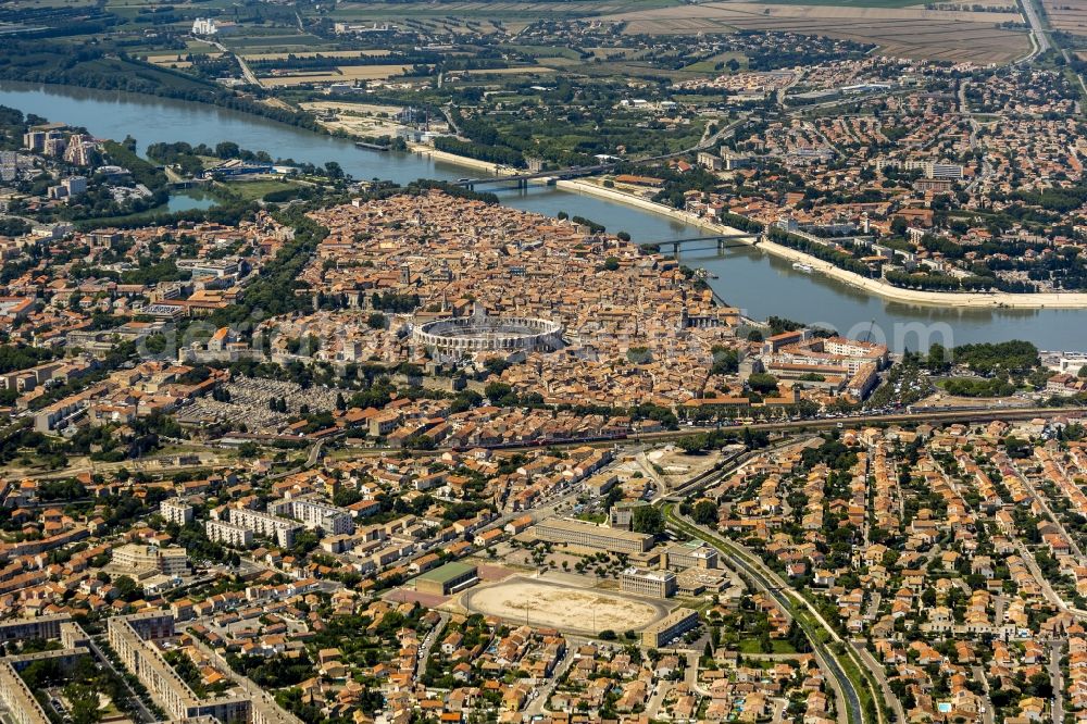 Arles from the bird's eye view: Amphi theater in the city center of Arles on the Cote d'Azur in France