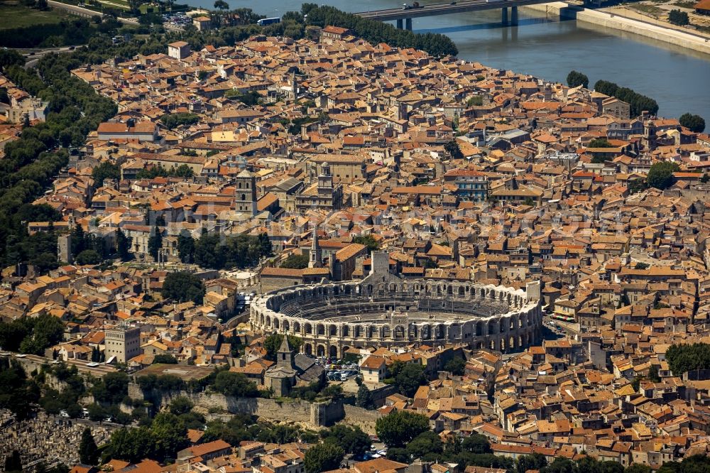 Aerial photograph Arles - Amphi theater in the city center of Arles on the Cote d'Azur in France