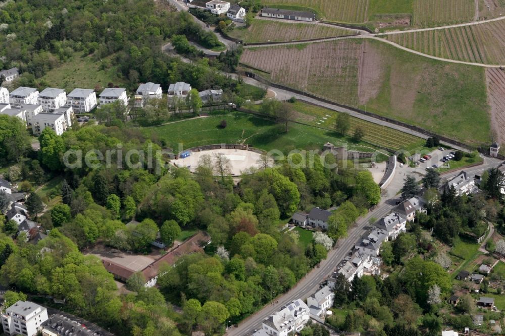 Trier from above - The amphitheater from the Roman period with landscape and adjacent residential area on the Bergstrasse in Trier in Rhineland-Palatinate