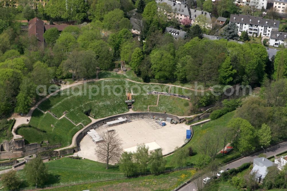 Aerial image Trier - The amphitheater from the Roman period on the Bergstrasse in Trier in Rhineland-Palatinate