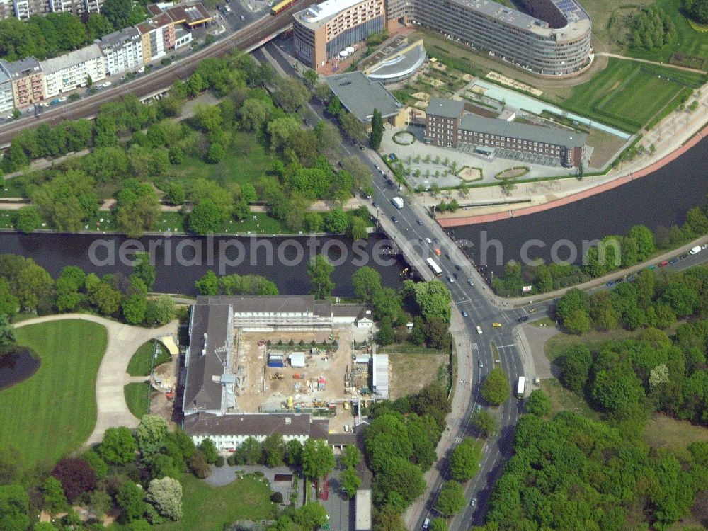 Berlin from above - Construction site of the Federal President in the park of Schloss Bellevue on Spreeweg in the Tiergarten in Berlin