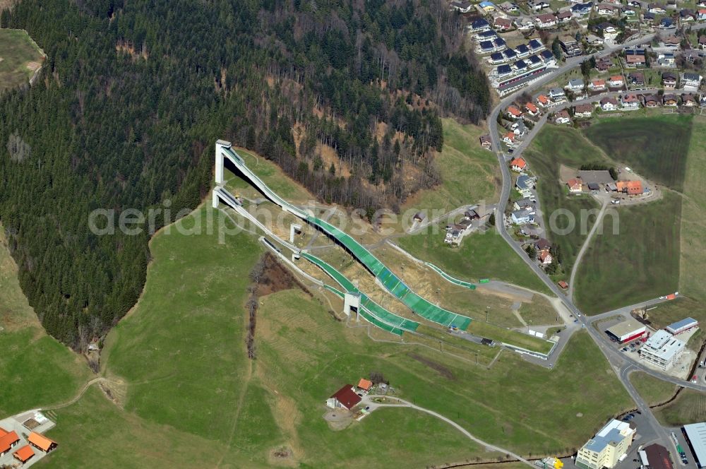 Aerial photograph Einsiedeln - View of the Andreas Küttel-Schanze in Einsiedeln in the Canton of Schwyz in the Switzerland. The Andreas Küttel-Schanze is one of the four ski-jumping hills, which are part of the Schanzen Einsiedeln