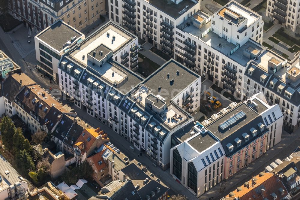 Düsseldorf from above - Residential complex Andreasquartier on the Neubrueckstrasse - Ratinger Strasse in Dusseldorf in the federal state of North Rhine-Westphalia