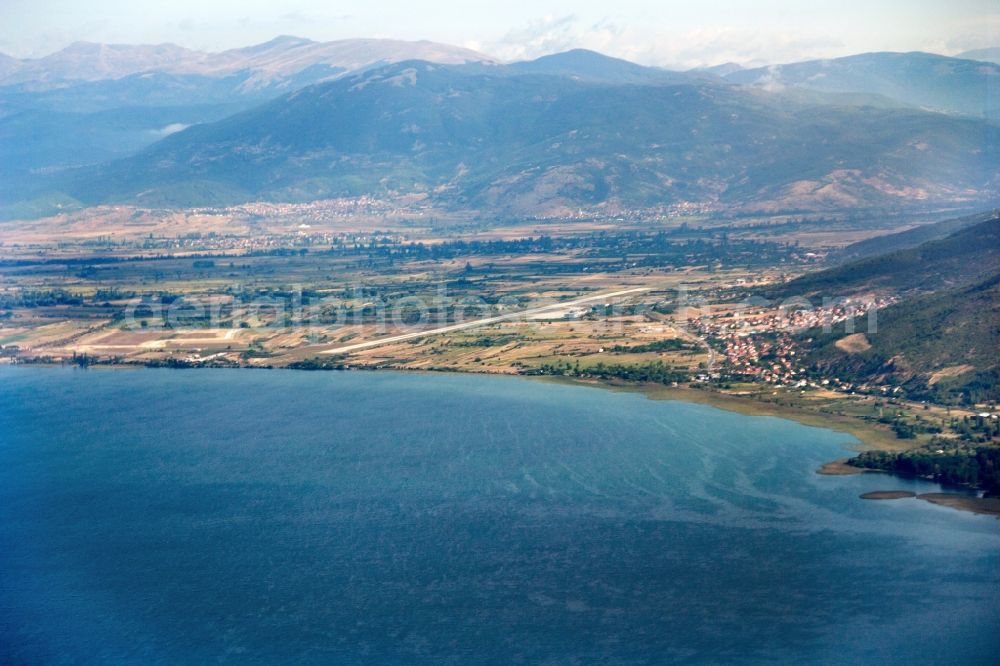 Ohrid from the bird's eye view: Approach via Lake Ohrid on the airport in Ohrid in Macedonia