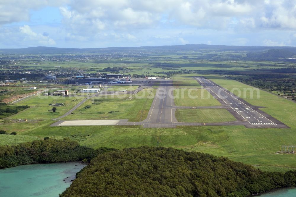 Aerial image Plaine Magnien - Approaching the International Airport Sir Seewoosagur Ramgoolam in Plaine Magnien, Mauritius