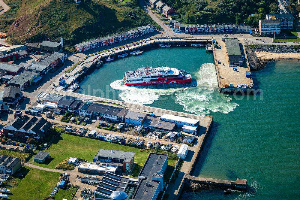 Aerial image Helgoland - Anchored and moored ferry in the harbor Katamaran FRS Halunder Jet on street Am Suedstrand in Helgoland in the state Schleswig-Holstein, Germany