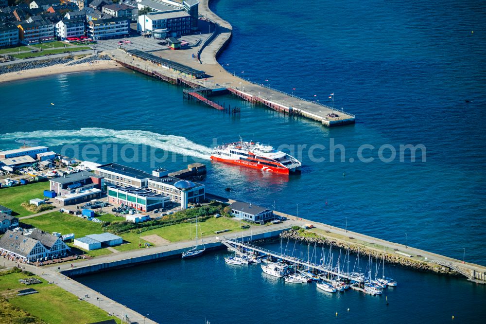 Aerial image Helgoland - Anchored and moored ferry in the harbor Katamaran FRS Halunder Jet on street Am Suedstrand in Helgoland in the state Schleswig-Holstein, Germany