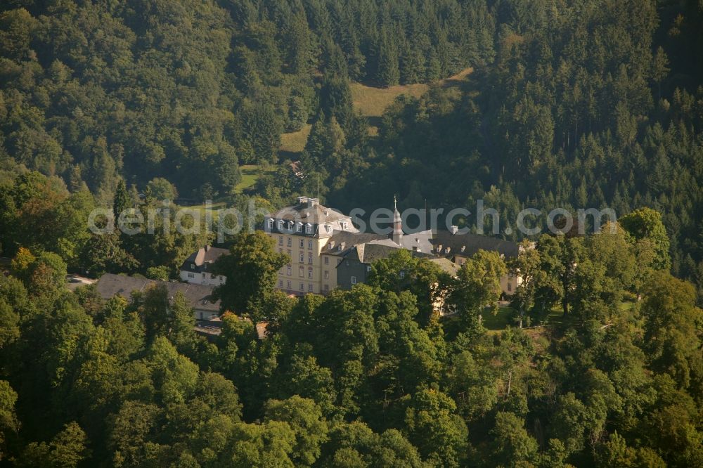 Bad Laasphe from above - System of Wittgenstein Castle near Bad Laasphe in North Rhine-Westphalia