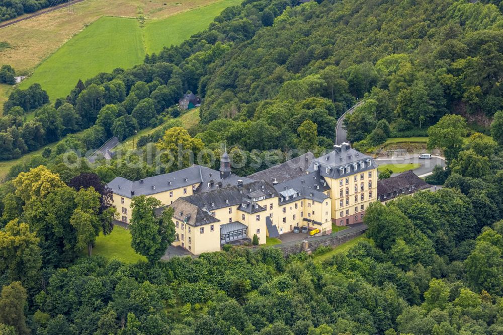 Bad Laasphe from above - Castle of Schloss Wittgenstein in Bad Laasphe on Siegerland in the state North Rhine-Westphalia, Germany